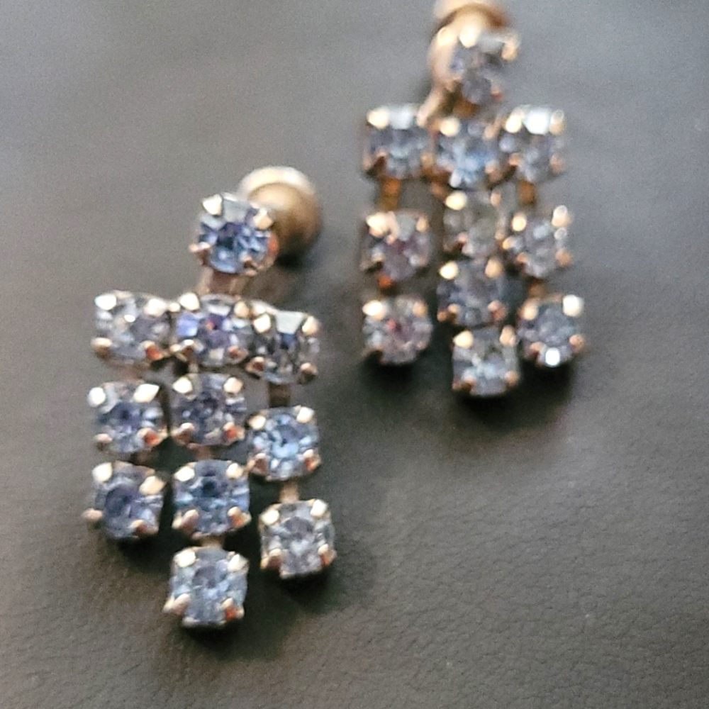 Vintage Blue Rhinestone Stud Dangling Earrings, S… - image 4